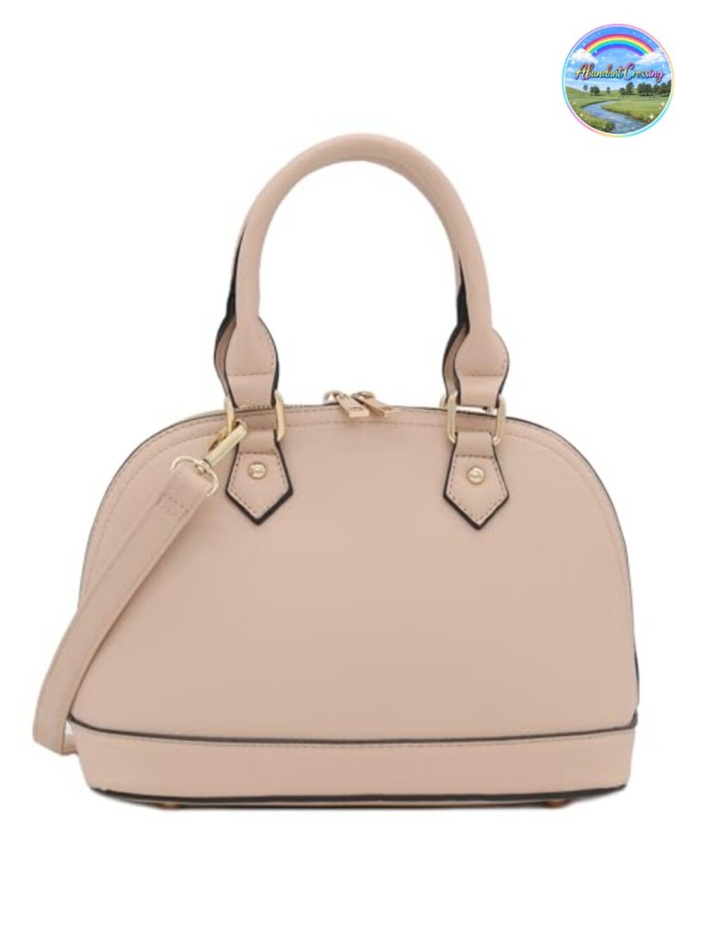 Faux Saffiano Zip-Around Classic Dome Satchel with Adjustable Strap